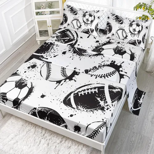 Axolotl Juego de sábanas deportivas de tamaño individual, juego de ropa de cama deportiva de pelota, sábana bajera ajustable para niños, ropa de