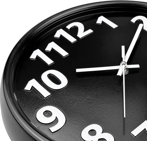 Miniatura 2 de Plumeet - Reloj de pared de 12 pulgadas, relojes de pared silenciosos, funciona con pilas, de cuarzo sin tictac, estilo moderno, adecuado para Negro