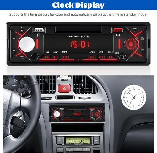 Miniatura 4 de Radio estéreo multimedia Bluetooth de un solo DIN, reproductor de MP3 de audio para automóvil, compatible con llamadas manos libres/USB/FM/TF/AUX
