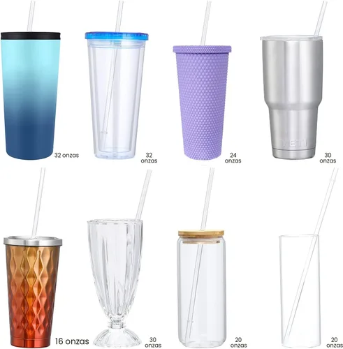 Miniatura 4 de Paquete de 24 popotes de plástico reutilizables altamente transparentes con 4 cepillos de limpieza, popotes de 10.5 pulgadas de largo, popote