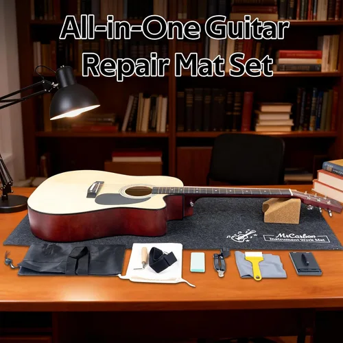 Miniatura 2 de Kit de alfombrilla de reparación de guitarra con reposabrazos, alfombrilla de trabajo de fieltro, enrollador de cuerdas, herramientas de pulido