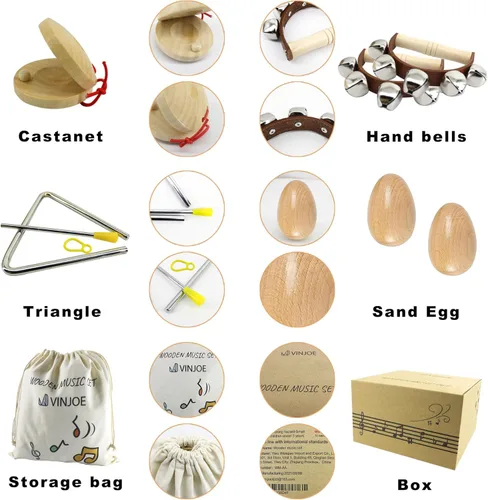 Miniatura 3 de VINJOE Juego de música de madera - Juguetes de instrumentos musicales para niños, instrumentos de percusión de madera natural, juguete