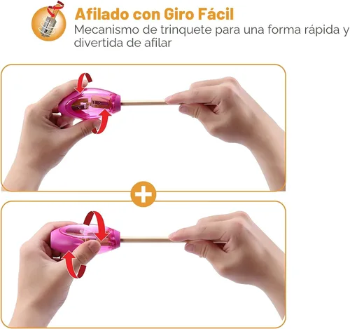 Miniatura 6 de Bostitch Sacapuntas de oficina, manual, Twist-n-Sharp con bandeja de virutas, niños, niñas, lápices de colores, paquete de 3, azul, naranja, rosa