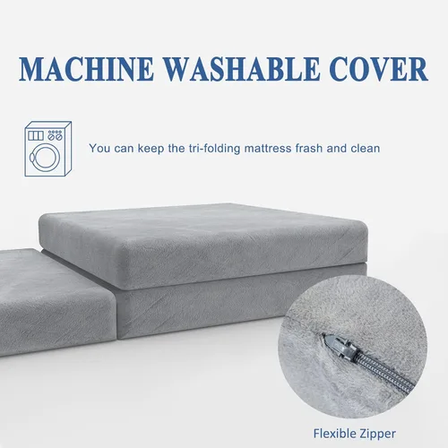 Miniatura 2 de SINWEEK Colchón plegable de espuma viscoelástica individual de 4" con bolsa de almacenamiento - Cubrecolchón de suelo plegable triple, almohadilla