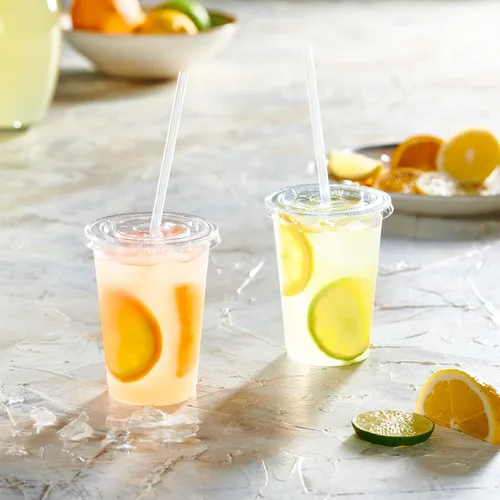 Miniatura 5 de GUSTO Vasos de plástico transparente con tapas planas [10 onzas – 100 unidades] – Tazas desechables para café helado con tapas – Vasos fríos