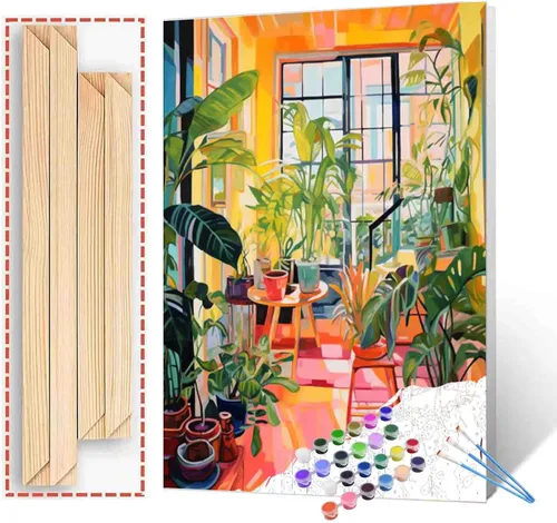 Miniatura 48 de Kits de pintura por números para adultos principiantes, pintura al óleo sobre lienzo de 16 x 20 pulgadas, lámpara de flores y óleo, pigmento 4-Art-06