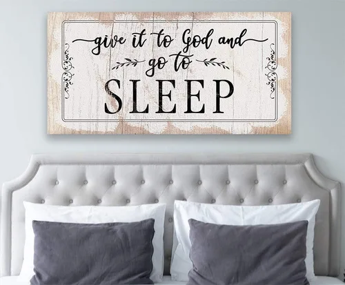 Miniatura 5 de Give It To God and Go To Sleep - Exhibición religiosa cristiana sobre la cama, citas inspiradoras de las Escrituras, fe familiar, gran regalo