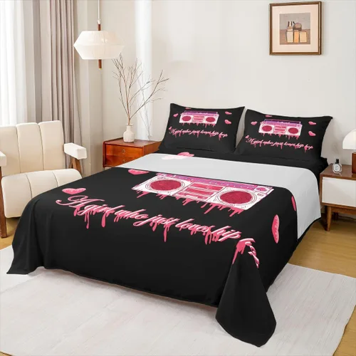 Miniatura 24 de Erosebridal Juego de sábanas con temática musical de música rock, tamaño Queen, juego de sábanas con estampado de notas musicales, juego de sábanas