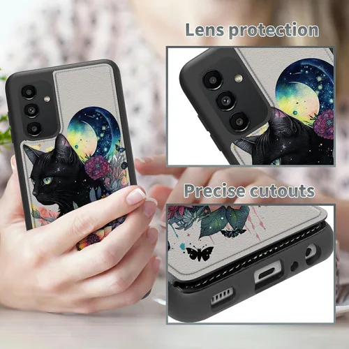 Miniatura 7 de Funda tipo cartera para Samsung Galaxy A14 5G con tarjetero y bloqueo RFID, piel sintética suave, función atril, cierre magnético, funda delgada