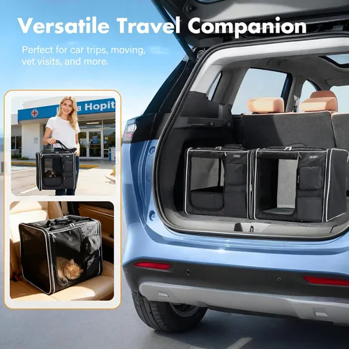 Miniatura 5 de Lekereise Transportador grande para gatos de lado suave, 28 x 13 x 13 pulgadas, transportador de viaje grande para 2 gatos con cierres de cremallera