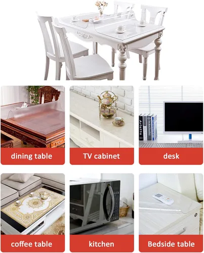 Miniatura 8 de Protector de mesa transparente de poliuretano TPU ignífugo, impermeable, antiescaldado, transparente, 45 tamaños, para mesa de comedor, escritorios