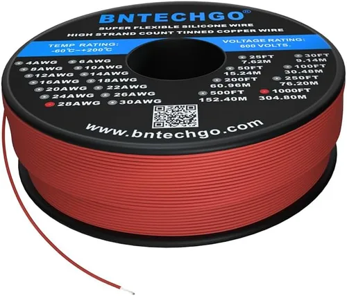 Miniatura 22 de BNTECHGO Carrete de alambre de silicona de calibre 28 rojo 250 pies Flexible 28 AWG alambre de cobre estañado trenzado