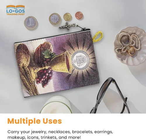 Miniatura 19 de Bolsa de rosario católico, estuche de rosario de bautismo para niños con números 6:24-26, versículo de la Biblia, 4 x 6 pulgadas, joyería y monedero
