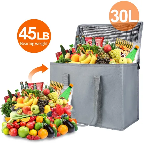 Miniatura 4 de Bodaon - Paquete de 2 bolsas de compras reutilizables y aisladas para comestibles, tamaño XL, bolsa térmica para picnic con cierre superior