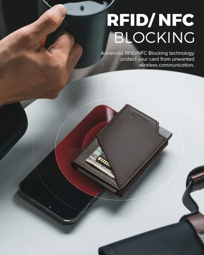 Miniatura 3 de VULKIT Cartera para tarjetas desplegable con bloqueo RFID, funda delgada de aluminio con bolsillo para dinero de negocios para tarjetas de crédito