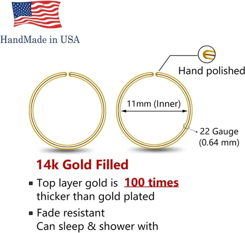 Miniatura 112 de Small Gold or Sterling Silver Huggie Hoop Earrings for Women Cartilage Nose Helix Tragus