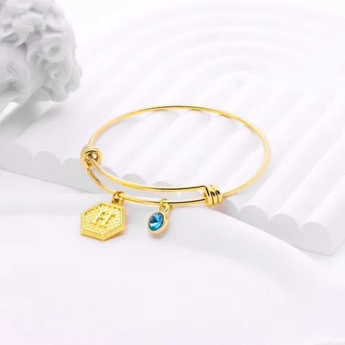 Miniatura 5 de Suonie Pulseras chapadas en oro de 18 quilates, 26 letras con dije hexagonal de inicial, pulseras ajustables para mujer, pulsera de diamantes
