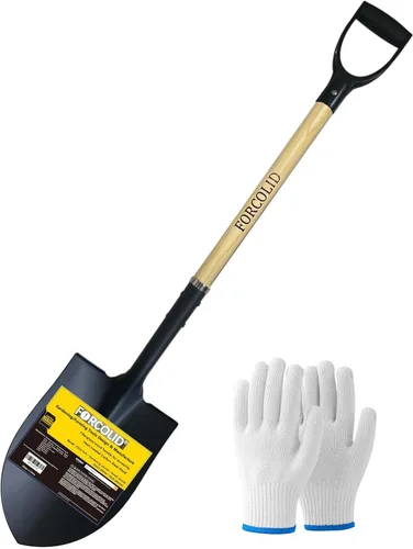 Pala para excavar, pala de jardín resistente con mango en D, mango de madera de punta redonda de 41 pulgadas, ideal para jardinería, paisajismo,