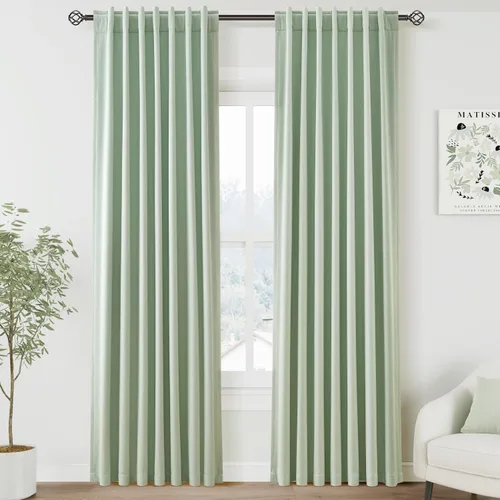 Miniatura 56 de Cortinas de lino 100% opacas para dormitorio, 102 pulgadas de largo, con pestaña trasera, bolsillo para barra, paneles acústicos con aislamiento