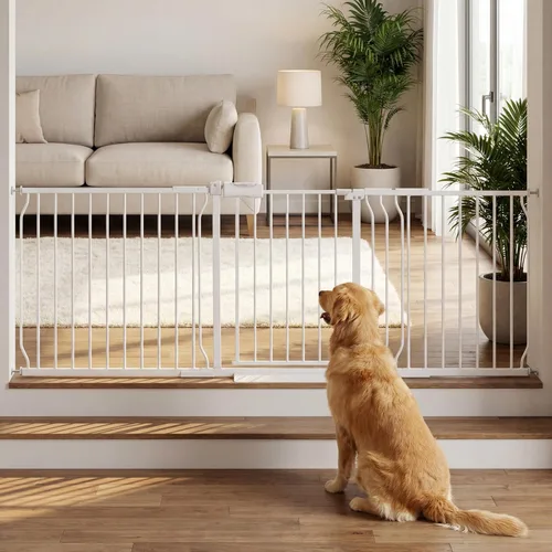 Miniatura 9 de Puerta extra ancha para bebé, puertas de seguridad extra altas para interiores, metal negro, gran montaje a presión, puerta para mascotas, puerta