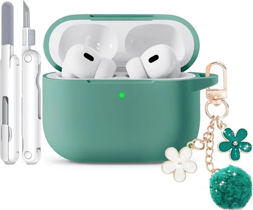 Miniatura 17 de Funda para AirPods Pro 2 con bonito llavero y bolígrafo de limpieza, funda de silicona suave para AirPods Pro de 2ª/1ª generación para mujeres