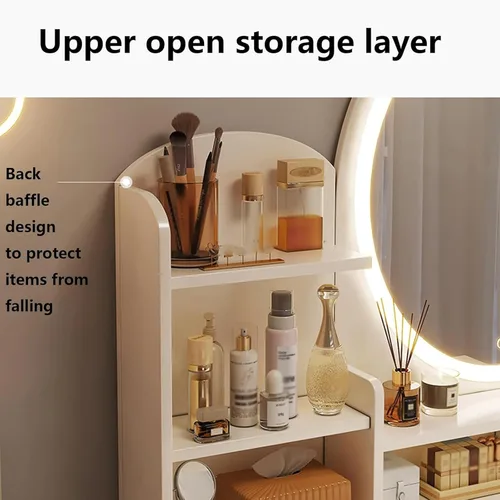 Miniatura 5 de Escritorio de maquillaje con espejo y luces, moderno escritorio de maquillaje para dormitorio, con mucho almacenamiento, 3 modos de iluminación
