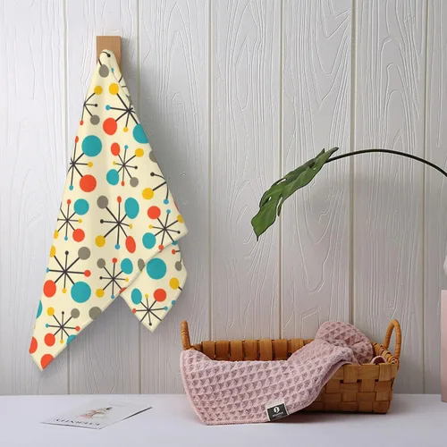 Miniatura 4 de Mid Century Fifties - Juego de 2 toallas de mano modernas atómicas retro para baño, suaves, absorbentes, amarillas, para baño, cocina, playa, spa