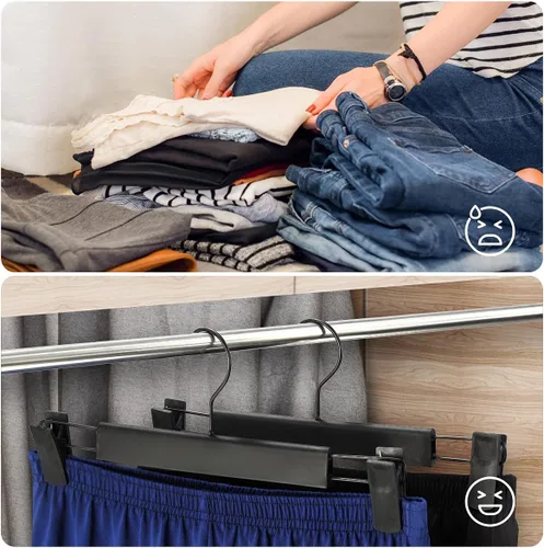 Miniatura 5 de GUANJUNE Paquete de 10 perchas para ropa y pantalones, soportes para faldas que ahorran espacio con ganchos giratorios de 360°, clips ajustables