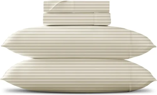 Miniatura 69 de TEXAS LINEN CO. Juego de sábanas de algodón egipcio Split King - 600 número de hilos, 5 piezas, sábanas blancas para cama ajustable, fibra 19: Raya