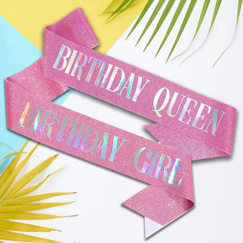 Miniatura 6 de Banda de cumpleaños Queen rosa, letras de papel de aluminio deslumbrante con purpurina para mujeres 21, 30, 40, 50, 60, regalos divertidos