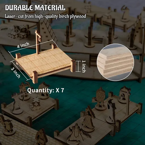 Miniatura 5 de Puente modular, muelle, pasarela, juego básico de 7 piezas de madera cortada con láser para D&D, Pathfinder, Dungeons & Dragons y otros