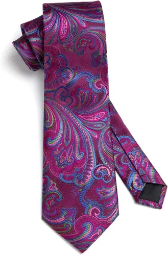 Miniatura 224 de HISDERN Corbatas para hombre, corbata de cachemira y bolsillo cuadrado tejido clásico floral para hombre, corbata de fiesta de boda