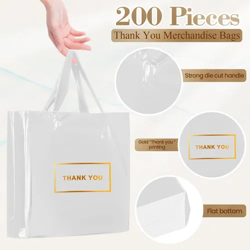 Miniatura 2 de Teling 200 piezas de bolsas de plástico de agradecimiento, bolsas de mercancía a granel para bodas y negocios, 9 x 12 pulg, 12 x 15 pulg, 15 x 18