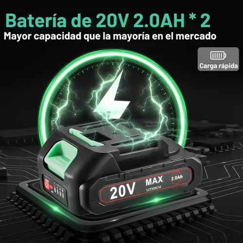 Miniatura 2 de Juego de llaves de trinquete inalámbricas de 20 V, kit de trinquete de potencia eléctrica de 3/8 pulgadas con 400 RPM, luz de trabajo LED y 2 Verde