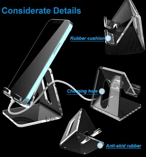 Miniatura 3 de Crpich Soporte acrílico para teléfono celular, soporte portátil para teléfono, soporte transparente para escritorio, compatible con Phone16 15 14 13