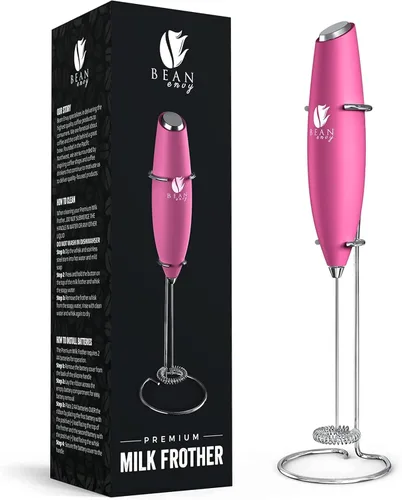 Miniatura 11 de Bean Envy Espumador de leche para café, de mano, mini mezclador eléctrico de bebidas, espumador y espumador con soporte para café, lattes, Rojo