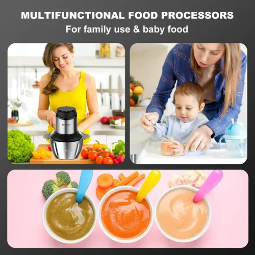 Miniatura 6 de Sovyime - Procesador de alimentos, picadora de carne y verduras para uso doméstico, picadora pequeña de alimentos Sovyime con 2 cuencos (8 tazas)