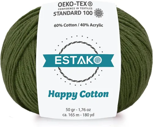 Miniatura 49 de Estako Happy Cotton, 1,76 oz (50 g) / 180 yardas (165 m) de lana 60 % algodón y 40 % acrílico, suave, fina/deportiva (2) para crochet y tejer