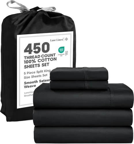 Miniatura 62 de LANE LINEN - Sábanas tamaño Split King para cama ajustable, 450 hilos, 100% algodón, 2 sábanas bajeras individuales XL, con bolsillo profundo, 05