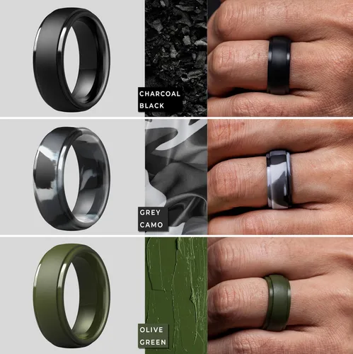 Miniatura 49 de ThunderFit Anillos de boda de silicona para hombre, 0.394 in de ancho y 0.098 in de grosor, paquete múltiple de variedad 1-7