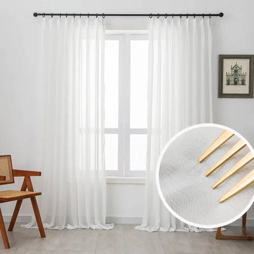 Miniatura 11 de Cortinas traslúcidas blancas con pliegues elegantes de 84 pulgadas, 1 panel, cortinas plisadas para sala de estar, puerta corrediza de vidrio