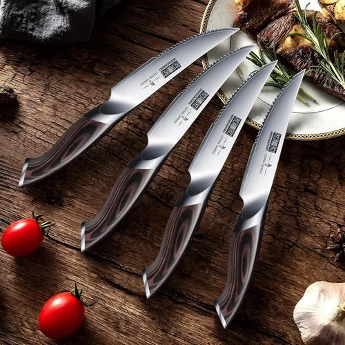 Miniatura 7 de HOSHANHO Juego de 6 cuchillos para carne, juego de cuchillos de carne ultra afilados de 4.5 pulgadas con dientes, cuchillos de cocina de acero