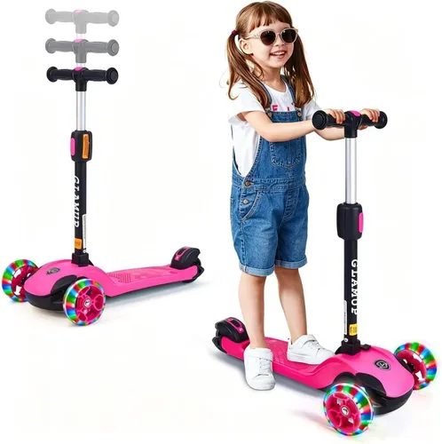 Miniatura 13 de GLAMUP Patinete para niños de 3 ruedas, manillar ajustable en altura para niños, sistema de inclinación para dirección y mecanismo de fácil plegado
