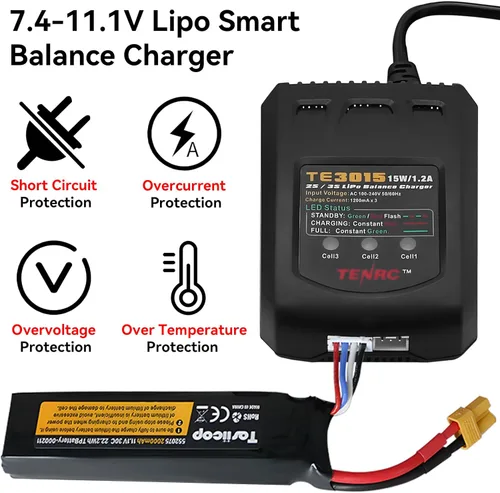 Miniatura 6 de LiPo Cargador de batería - 2S 3S RC Baterías Balance Cargadores AC 7.4-11.1V 15W 1.2A con XH3P XH4P Plug para RC Car LiPo Batería Barco Avión Camión