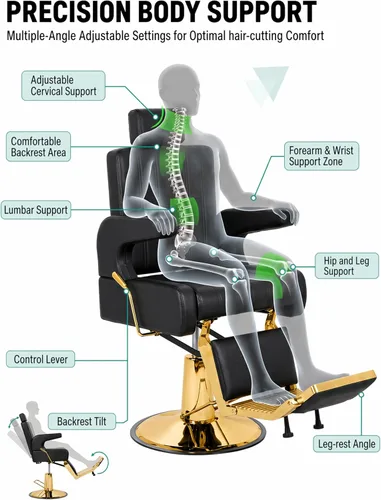 Miniatura 6 de Silla de peluquería hidráulica para peluquería 450 LBS 360° Swivel 135° Reclining Adjustable Headrest & Footrest Pu Leather Ideal for