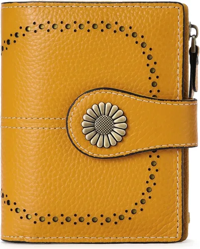 Miniatura 58 de SENDEFN - Billetera pequeña de piel auténtica para mujer, diseño plegable con ventana para tarjeta de identificación