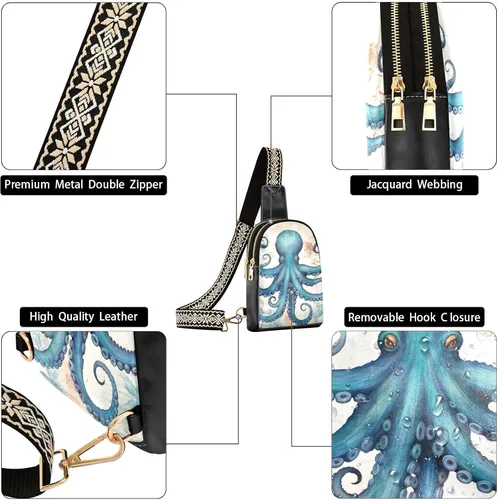 Miniatura 5 de Sling Backpack Octopus Vintage Sling Bag for Women Crossbody Shoulder Bag Leather Fanny Pack Chest Bag for Travel Hiking 202A1794