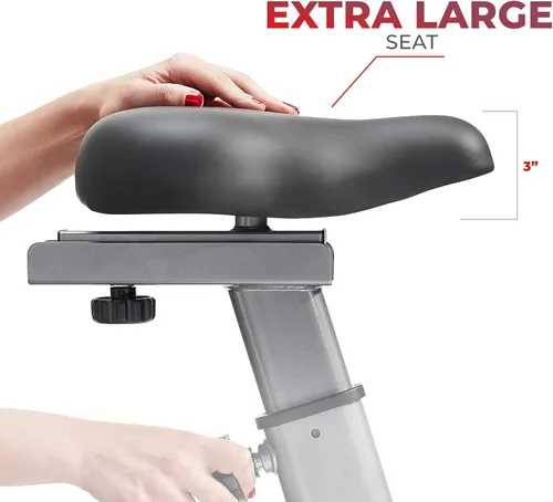 Miniatura 5 de Sunny Health & Fitness Smart Stationary Exercise Upright Bike w/Pulse Sensor & 4-Way Adjustable Seat, Cycling Machine for Home Cardio Training, Free