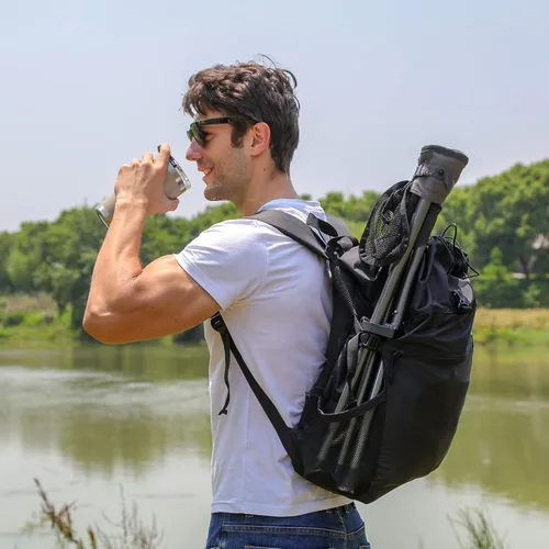 Miniatura 2 de Portal Taburete de trípode plegable alto para acampar al aire libre, caminar, caza, senderismo, pesca, viajes, soporta 225 libras Negro