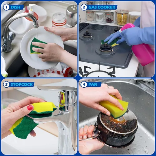 Miniatura 4 de Esponjas de limpieza de cocina,Paquete de 24 Eco Anti-Scratch para platos,Esponjas para fregar
